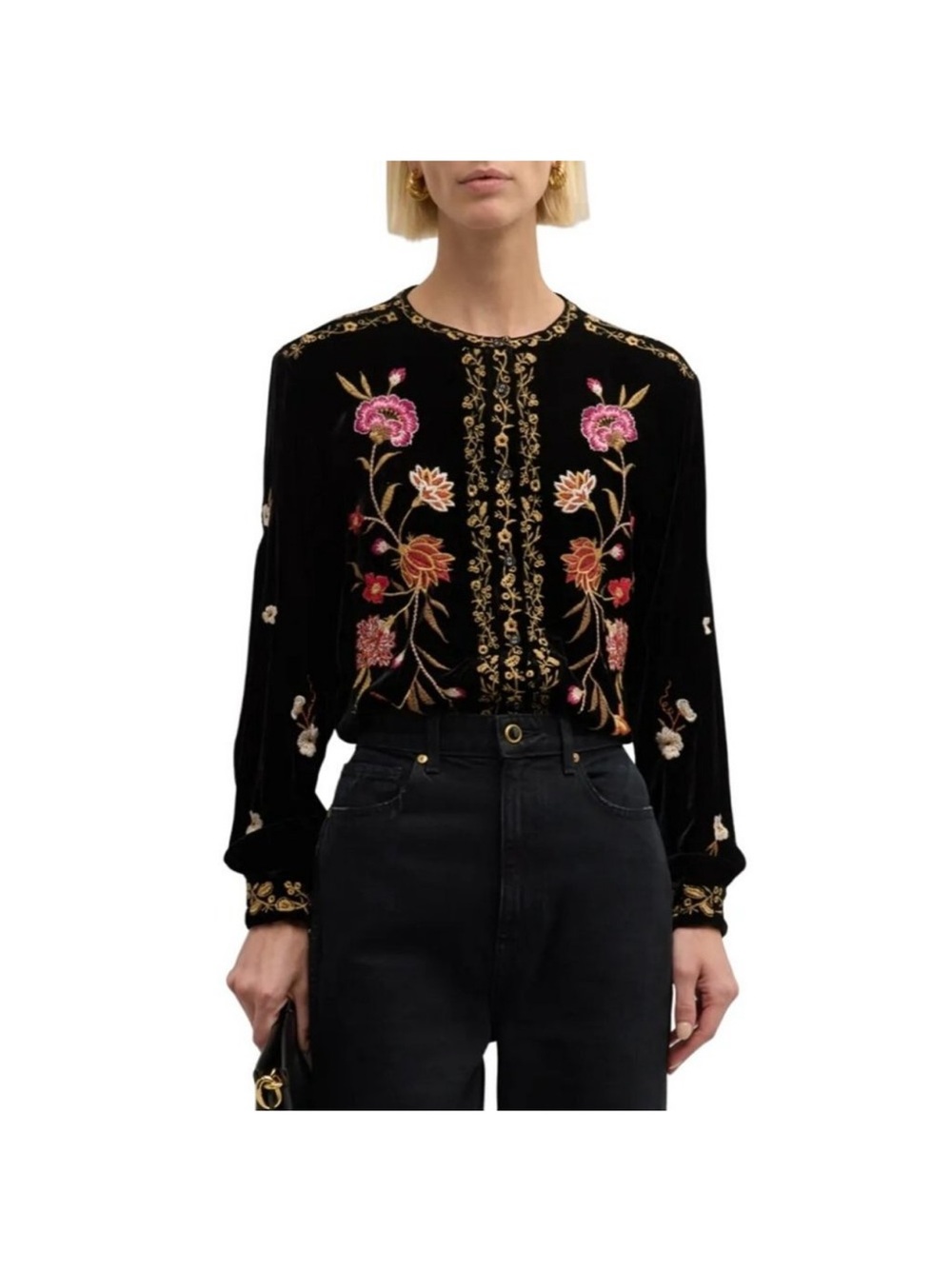 Johnny Was Velvet Floral Quinn Blouse Top S
